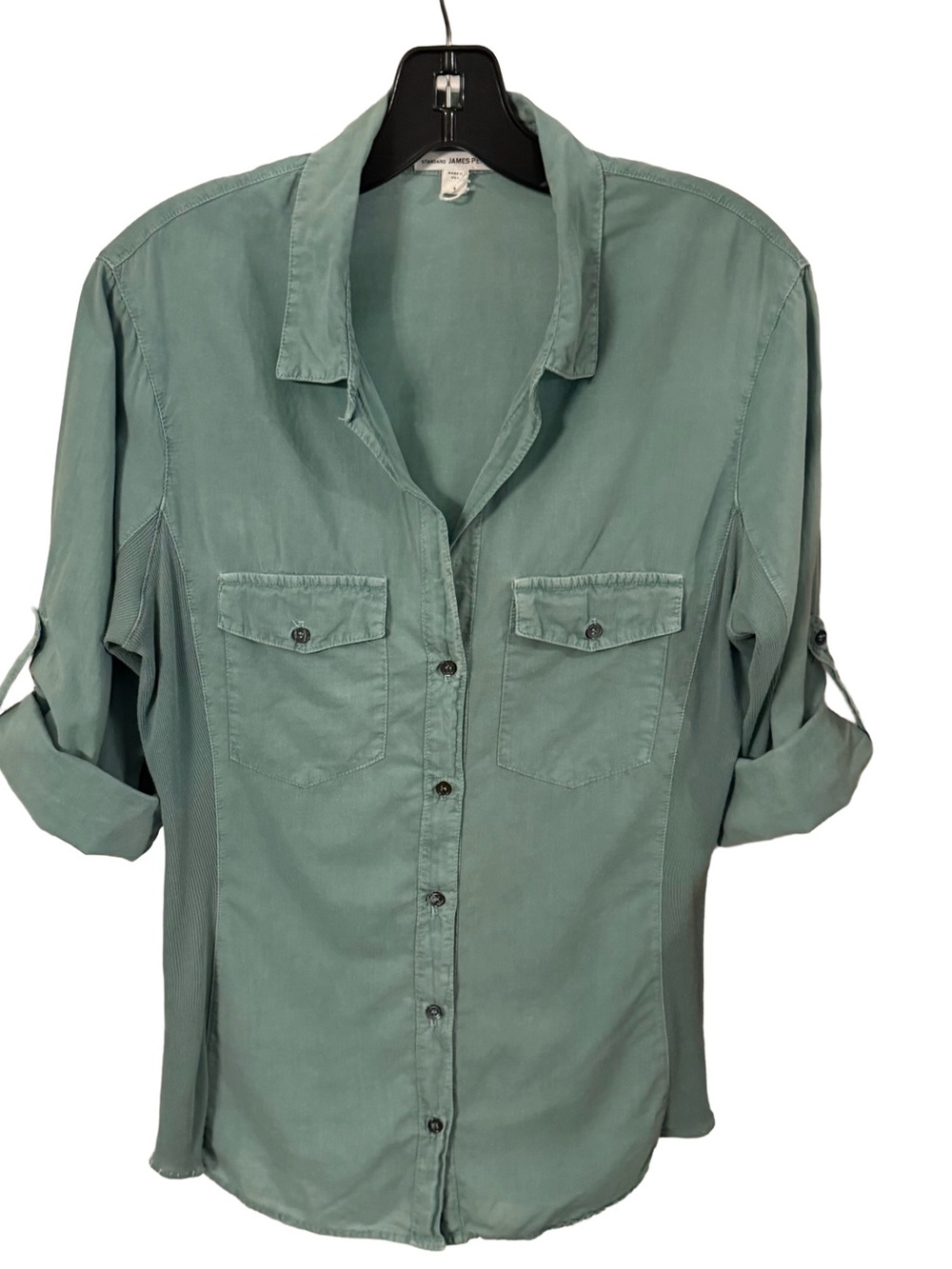 James Perse Slub Side Panel Button Up Shirt Green Size XL 100% Cotton EUC